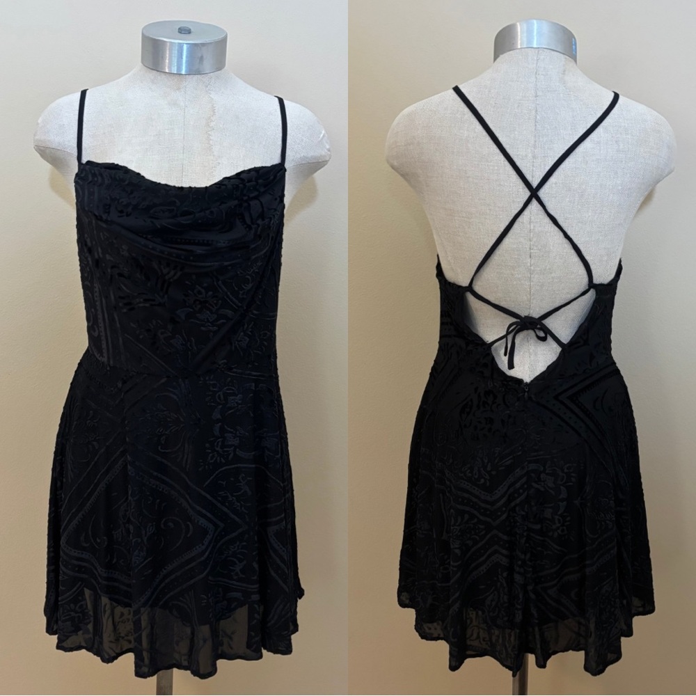 Urban Outfitters Lexi Velvet Burnout Floral Print Mini Party Dress Cowl Neck